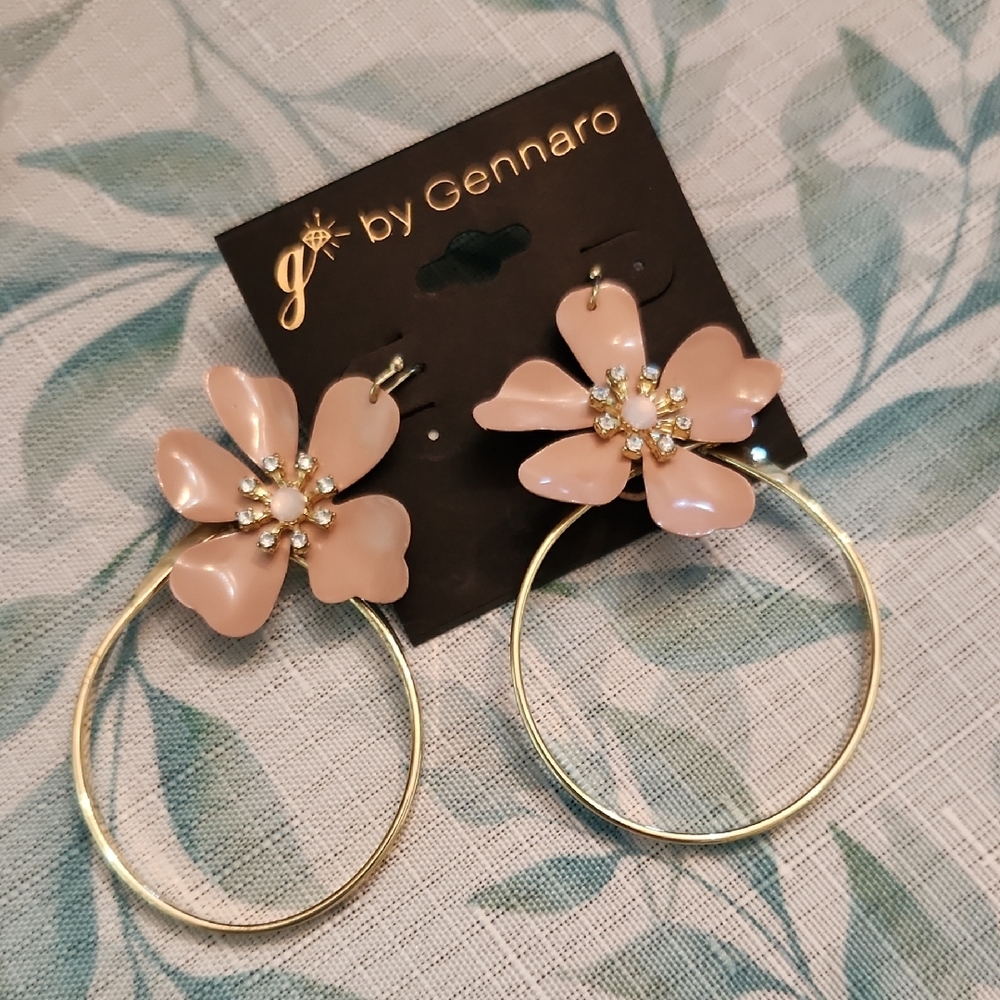 Pinky Peach Floral Hoop Earrings